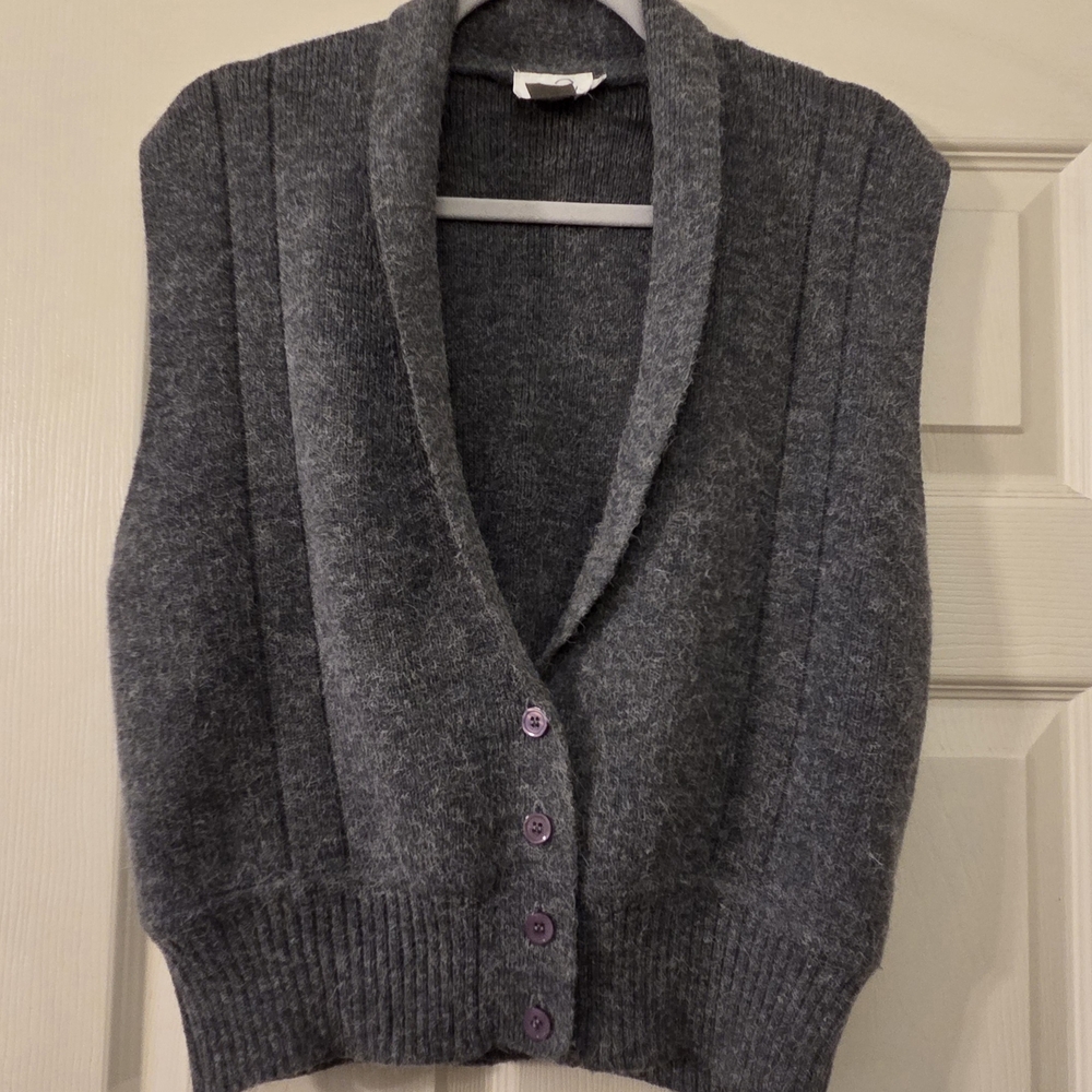 TanJay Gray Women's Vest with Purple Buttons
